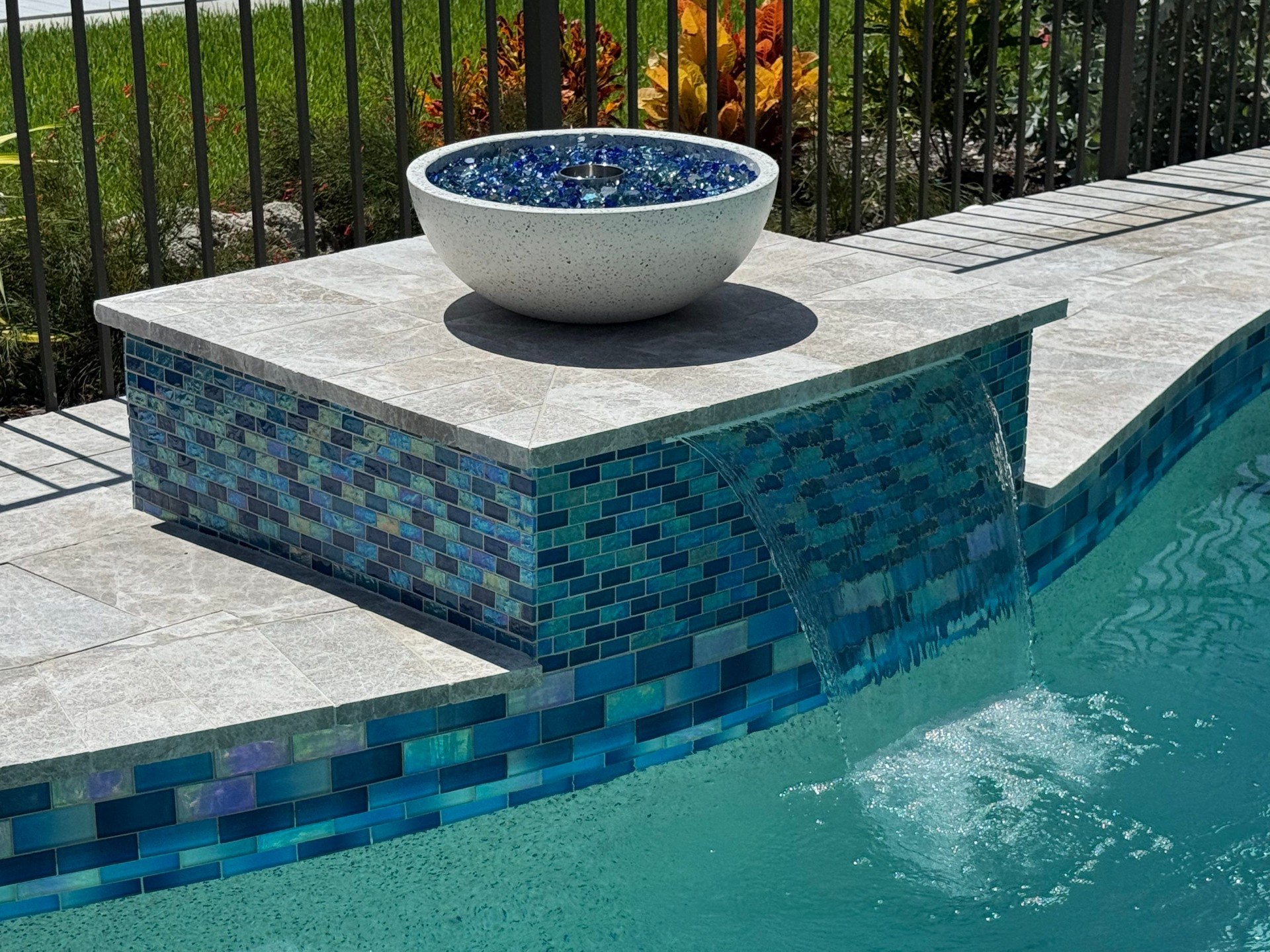 Longboat Key Spa Spillway Renovation with Glass Tile Detail in Longboat Key — Nelson Pool Company