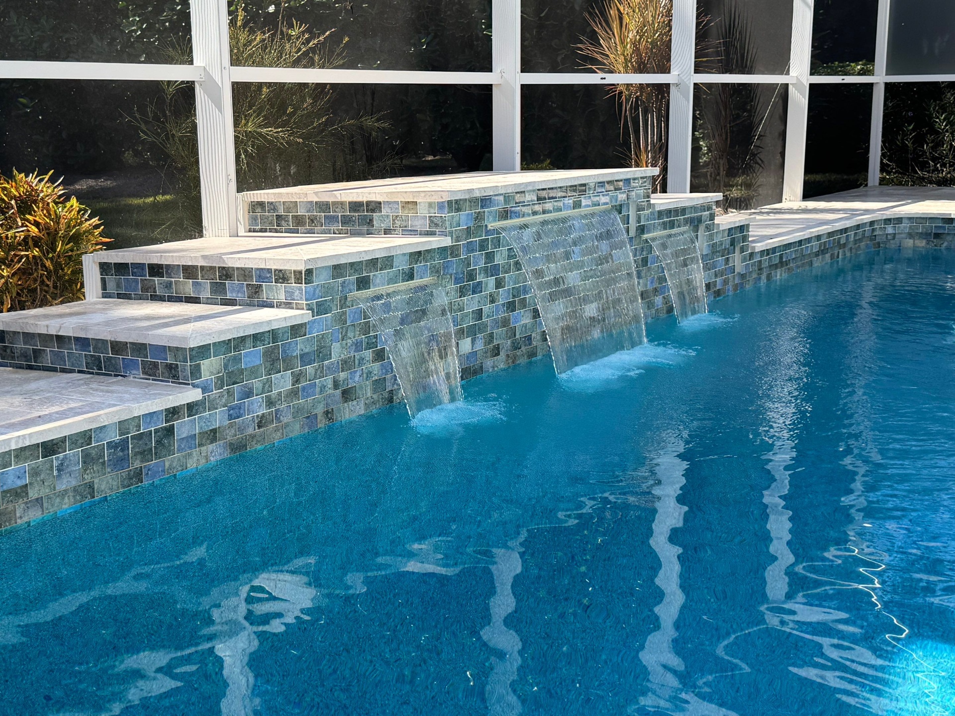 Venice Pool Renovation with Sheer Descent Waterfalls & Glass Tile in Venice — Nelson Pool Company