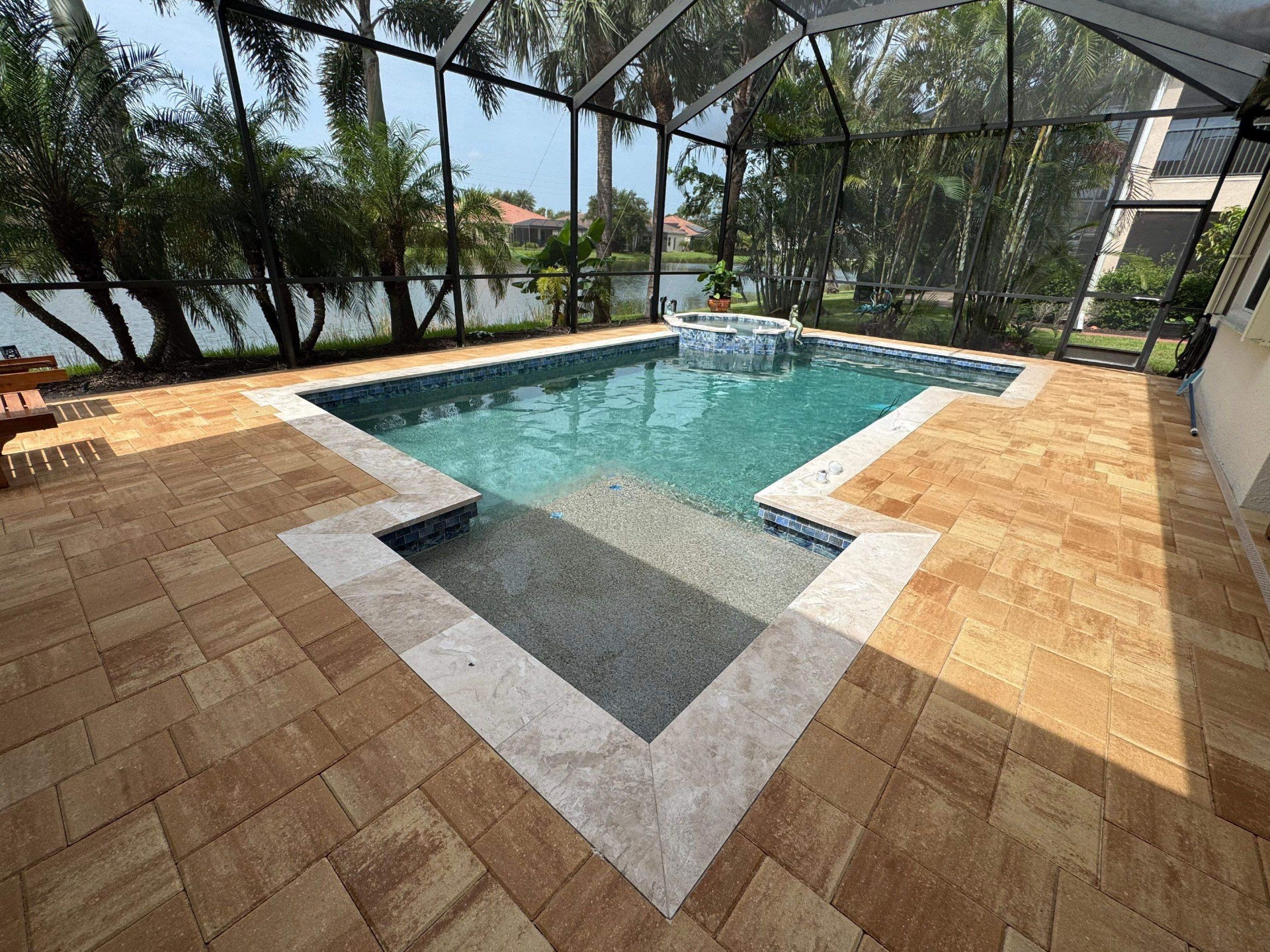 Sarasota Pool & Spa Renovation with Travertine Paver Deck in Sarasota — Nelson Pool Company