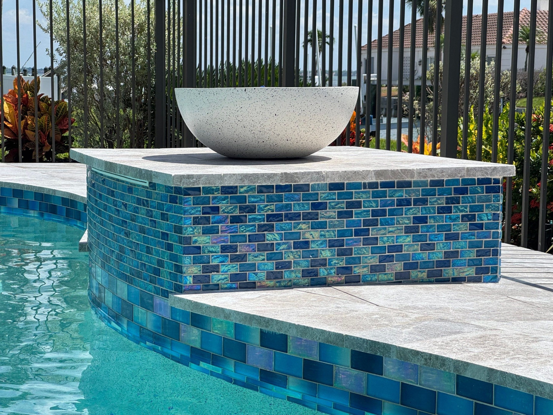 Longboat Key Pool Renovation with Glass Tile Water Feature in Longboat Key — Nelson Pool Company