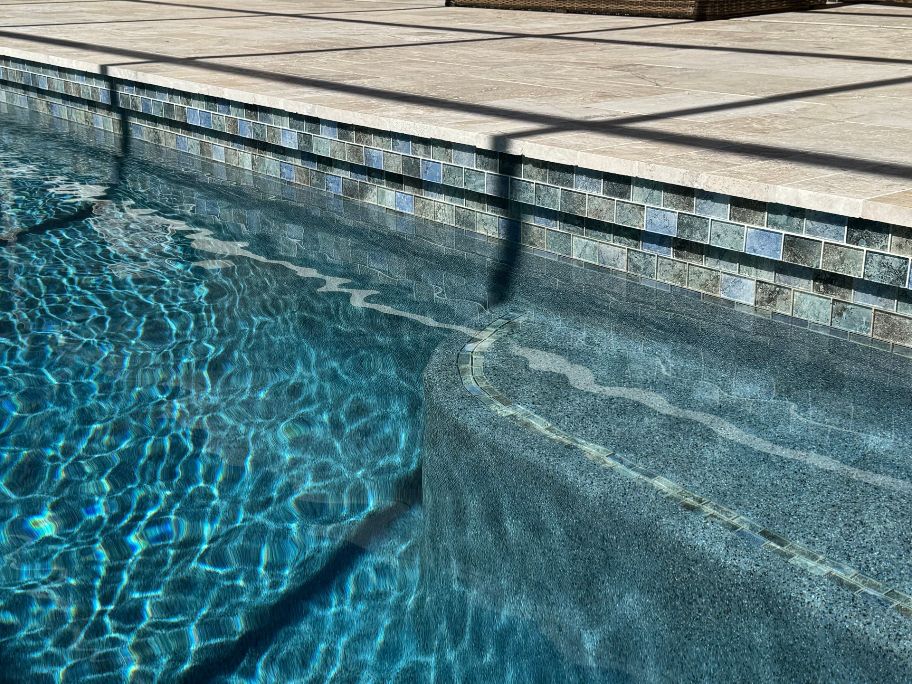 Venice Pool Renovation with Blended Glass Tile & Travertine Deck in Venice — Nelson Pool Company