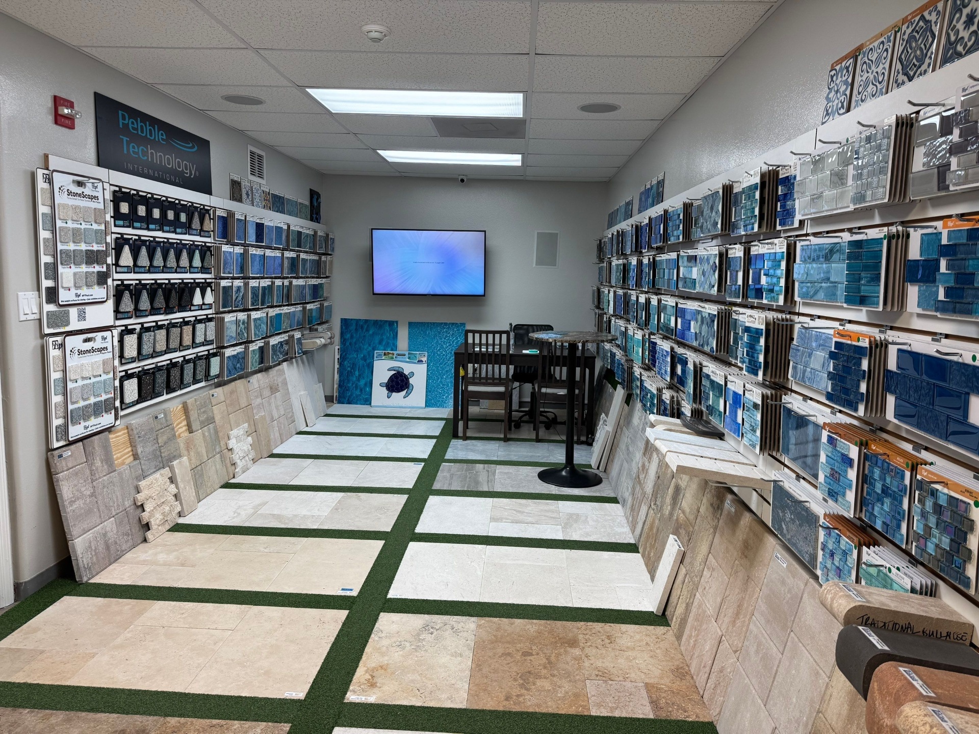 Pool tile, mosaics and interior finish samples at the Nelson Pool Company showroom