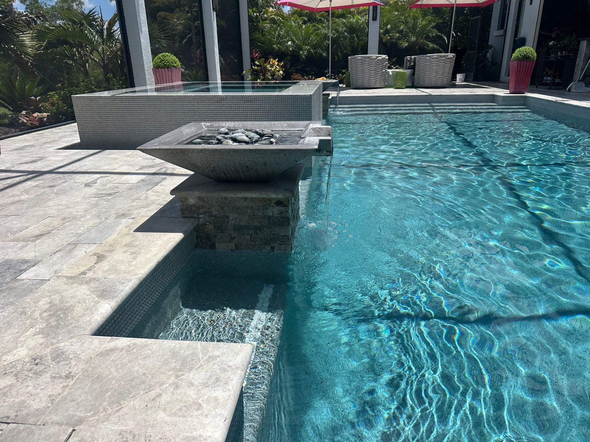 Lakewood Ranch Pool Resurfacing with Fire Bowl, Spa & Marble Deck in Lakewood Ranch — Nelson Pool Company